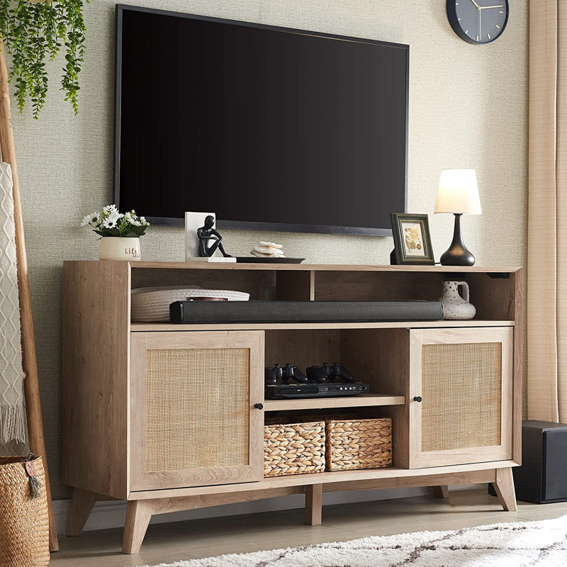 Bay Isle Home Selda 32 Tall Highboy TV Stand for 65 Inch TV TV Console Natural Rattan Door Adjustable Shelves Reviews Wayfair